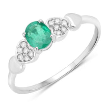 Load image into Gallery viewer, 0.36 Carat Genuine Zambian Emerald and White Diamond 14K White Gold Ring