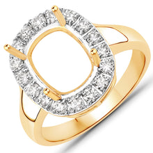 Load image into Gallery viewer, 0.51 Carat Genuine White Diamond 14K Yellow Gold Semi Mount Ring - holds 10x8mm Cushion Gemstone