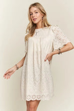 Load image into Gallery viewer, Ruffled Eyelet Round Neck Summer Dress For Women – Elegant Feminine Eyelet Dress with Ruffled Details for Garden Parties & Special Occasions