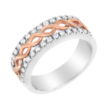 Load image into Gallery viewer, 10K White and Rose Gold 1/3 Cttw Diamond Split Shank and Infinity Ribbon Band Ring (I-J Color, I1-I2 Clarity) - Size 6