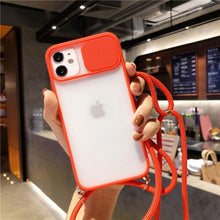 Load image into Gallery viewer, Camera Lens Protection Candy Color Phone Case For iPhone 14 13 12 11 Pro Necklace With Long Rope Lanyard Cover Camera Lens Protector Translucent Soft Edges Colorful Transparent iphone Cover