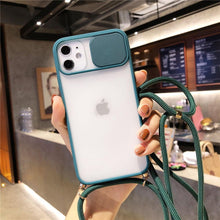 Load image into Gallery viewer, Camera Lens Protection Candy Color Phone Case For iPhone 14 13 12 11 Pro Necklace With Long Rope Lanyard Cover Camera Lens Protector Translucent Soft Edges Colorful Transparent iphone Cover