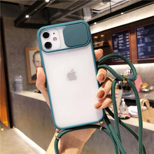 Load image into Gallery viewer, Camera Lens Protection Candy Color Phone Case For iPhone 14 13 12 11 Pro Necklace With Long Rope Lanyard Cover Camera Lens Protector Translucent Soft Edges Colorful Transparent iphone Cover