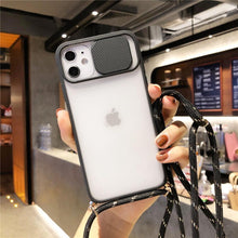 Load image into Gallery viewer, Camera Lens Protection Candy Color Phone Case For iPhone 14 13 12 11 Pro Necklace With Long Rope Lanyard Cover Camera Lens Protector Translucent Soft Edges Colorful Transparent iphone Cover