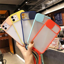 Load image into Gallery viewer, Camera Lens Protection Candy Color Phone Case For iPhone 14 13 12 11 Pro Necklace With Long Rope Lanyard Cover Camera Lens Protector Translucent Soft Edges Colorful Transparent iphone Cover