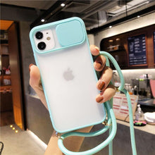 Load image into Gallery viewer, Camera Lens Protection Candy Color Phone Case For iPhone 14 13 12 11 Pro Necklace With Long Rope Lanyard Cover Camera Lens Protector Translucent Soft Edges Colorful Transparent iphone Cover