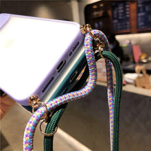 Load image into Gallery viewer, Camera Lens Protection Candy Color Phone Case For iPhone 14 13 12 11 Pro Necklace With Long Rope Lanyard Cover Camera Lens Protector Translucent Soft Edges Colorful Transparent iphone Cover
