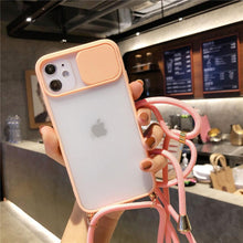 Load image into Gallery viewer, Camera Lens Protection Candy Color Phone Case For iPhone 14 13 12 11 Pro Necklace With Long Rope Lanyard Cover Camera Lens Protector Translucent Soft Edges Colorful Transparent iphone Cover
