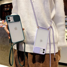 Load image into Gallery viewer, Camera Lens Protection Candy Color Phone Case For iPhone 14 13 12 11 Pro Necklace With Long Rope Lanyard Cover Camera Lens Protector Translucent Soft Edges Colorful Transparent iphone Cover