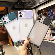 Load image into Gallery viewer, Camera Lens Protection Candy Color Phone Case For iPhone 14 13 12 11 Pro Necklace With Long Rope Lanyard Cover Camera Lens Protector Translucent Soft Edges Colorful Transparent iphone Cover