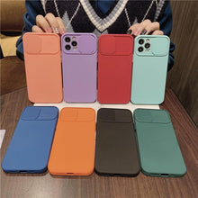 Load image into Gallery viewer, Camera Protection Case With Sliding Camera Cover Protective Design Soft Edges Protective Cover Camera Lens Protection Solid Phone Case For iPhone 13 14 12 Pro Max Mini Candy Color Cover For iphone