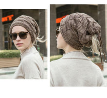 Load image into Gallery viewer, Caps Warmer Bonnet Casual Cap Winter Beanie Hats Hat winter hat Bobble Hat Winter Balaclava Women Bandana Baotou Cap Scarf Warm Thick Beanie Skellies Women Girls Cable Knit Soft Cute Beanie with Ears Detachable Pompom Fur Hat Girls