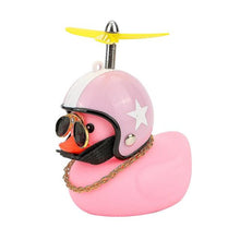 Load image into Gallery viewer, Car Goods Gift Broken Wind Helmet Small Yellow Duck Car Decoration Accessories Wind-breaking Wave-breaking Duck Cycling DecDuck Car Dashboard Decorations Rubber Duck Car Ornaments Cool Duck with Propeller Helmet Sunglasses Gold Chain or