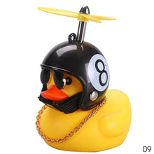 Load image into Gallery viewer, Car Goods Gift Broken Wind Helmet Small Yellow Duck Car Decoration Accessories Wind-breaking Wave-breaking Duck Cycling DecDuck Car Dashboard Decorations Rubber Duck Car Ornaments Cool Duck with Propeller Helmet Sunglasses Gold Chain or