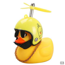 Load image into Gallery viewer, Car Goods Gift Broken Wind Helmet Small Yellow Duck Car Decoration Accessories Wind-breaking Wave-breaking Duck Cycling DecDuck Car Dashboard Decorations Rubber Duck Car Ornaments Cool Duck with Propeller Helmet Sunglasses Gold Chain or