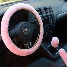 Load image into Gallery viewer, Car Steering Wheel Elastic Long Microfiber Plush Steering Wheel Cover Gearshift Handbrake Cover Protector Decoration Warm Super Thick Plush Collar Soft Car Steering Wheel Cover Decoration Warm Super Thick Plush Collar Soft Black Pink Women Man