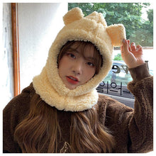 Load image into Gallery viewer, Cartoon Bear Ear Lamb Beanie Hat With Mask Warm Balaclava Winter Thickened Ear Protection Autumn Skellies Beanies Pompom Hat Knitted Ski Beanie Hat Double Pompom Beanie Cap for Girls Boys Kids Beanie Winter Hat Baby Kids Infant Toddler for Women Girl