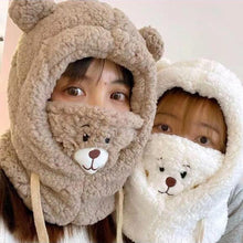 Load image into Gallery viewer, Cartoon Bear Ear Lamb Beanie Hat With Mask Warm Balaclava Winter Thickened Ear Protection Autumn Skellies Beanies Pompom Hat Knitted Ski Beanie Hat Double Pompom Beanie Cap for Girls Boys Kids Beanie Winter Hat Baby Kids Infant Toddler for Women Girl