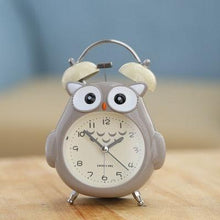 Load image into Gallery viewer, Cartoon Owl Mute Wake Up Table Clock Silent Analog Table Desk Small Clock with Night Light Battery Operated for Living Room Bedroom Kitchen Home Office Cute Ring Bell Metal Bedroom Quartz Alarm Clock With Night Light