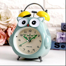 Load image into Gallery viewer, Cartoon Owl Mute Wake Up Table Clock Silent Analog Table Desk Small Clock with Night Light Battery Operated for Living Room Bedroom Kitchen Home Office Cute Ring Bell Metal Bedroom Quartz Alarm Clock With Night Light