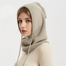 Load image into Gallery viewer, Cashmere Winter Knitted Hat Beanie Women Scarf Skellies Beanies Winter Hats For Women Men Cap Solid Bonnet Mask Brand Hat Balaclava Shawl Women Winter Hat Soft Knitted Hooded Neck Collar Cap Beanie Hat Warm Scarf Unisex Bonnet Hooded Scarf Hat