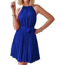 Load image into Gallery viewer, Casual Halter Neck A-Line Dress Sleeveless Belted Swing Pleated Cocktail Party Beach Mini Dresses