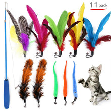 Load image into Gallery viewer, Cat Feather Toy Set Cat Feather Teaser Wand Toy for Kitten Cat Having Fun Exercise Playing Without the Stick Interactive Cat Feather Toys Retractable Cat Wand Toy and Feathers Teaser Refills Cat Toys for Indoor