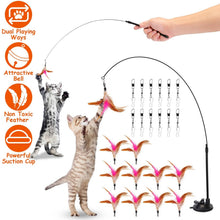 Load image into Gallery viewer, Cat Feather Wand Rod with 12 Pieces Feather Replacements for Cats