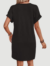 Load image into Gallery viewer, Elegant Button V-Neck Short Sleeve Dress Flattering Casual & Office Wear Simple Dress