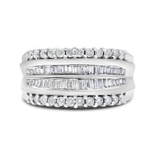 Load image into Gallery viewer, 14K White Gold 1.00 Cttw Round and Baguette-Cut Diamond Modern Band Ring (H-I Color, SI2-I1 Clarity) - Ring Size 7