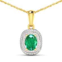 Load image into Gallery viewer, 1.50 Carat Genuine Zambian Emerald and White Diamond 14K Yellow Gold Pendant