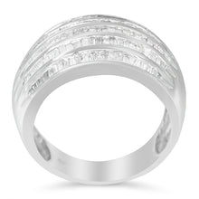 Load image into Gallery viewer, .925 Sterling Silver 1.0 Cttw Baguette-Cut Diamond 6-Row Channel Set Domed Tapered Cocktail Fashion Ring (H-I Color, I2-I3 Clarity) - Size 6-1/2