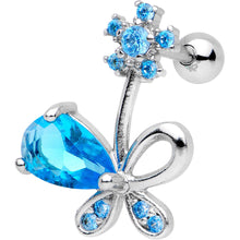 Load image into Gallery viewer, Blue CZ Gem Glamour Bow Left Cartilage Tragus Earring
