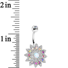 Load image into Gallery viewer, White Faux Opal Aurora Gem Steel Fancy Sparkle Flower Belly Ring