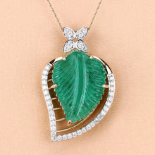Load image into Gallery viewer, 29.67 Carat Genuine Colombian Emerald and White Diamond 14K Yellow Gold Pendant