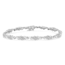 Load image into Gallery viewer, .925 Sterling Silver 1-1/2 Cttw Round and Baguette Cut Diamond Wave Link Bracelet (I-J Color, I2-I3 Clarity) - 7"