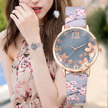 Load image into Gallery viewer, Girl Luxury Watch Women New Fashion Embossed Flowers Small Fresh Printed Belt Dial Watch Female Student Quartz Watch For Women and Girls