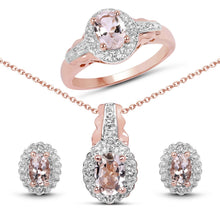 Load image into Gallery viewer, 2.28 Carat Genuine Morganite and White Topaz .925 Sterling Silver 3 Piece Jewelry Set (Ring, Earrings, and Pendant w/ Chain)