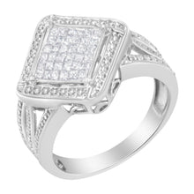 Load image into Gallery viewer, .925 Sterling Silver 2/5 Cttw Princess Cut Diamond Square On Point Cluster Composite Cocktail Ring (H-I Color, SI1-SI2 Clarity) - Size 6