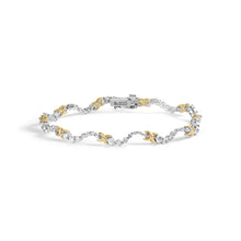 Load image into Gallery viewer, 10K Two-Tone 2.00 Cttw Diamond "X" and Wave Link Bracelet (H-I Color, I1-I2 Clarity) - 7" Inches