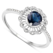 Load image into Gallery viewer, 0.72 Carat Genuine Blue Sapphire and White Diamond 14K White Gold Ring