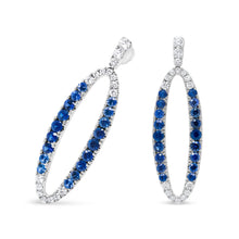 Load image into Gallery viewer, 18K White Gold 1.11 Cttw Blue Round Diamond and Blue Sapphire Openwork Oval Shaped Dangle Earrings (F-G Color, VS1-VS2 Clarity)
