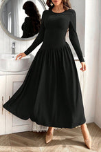 Load image into Gallery viewer, Ruched Round Neck Long Sleeve Dress Chic & Figure-Flattering Dress For Women Luxury Black Dress