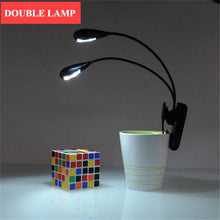 Load image into Gallery viewer, Super Adjustable Goosenecks Clip LED Lamp For Book Reading With Stand And Double Ligh Rechargeable 12 LED Warm Book Light, Clip On Bed Reading Light, Music Stand Lamp, 2 Brightness & 2 Goosenecks Light Up 2 Full Pages. Perfect For Bookworms, Kids & Music