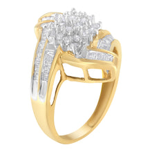 Load image into Gallery viewer, 10K Yellow Gold Round and Baguette-Cut Diamond Bypass Cluster Ring (1.0 Cttw, I-J Color, I1-I2 Clarity) - Size 8