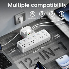 Load image into Gallery viewer, 12-in-1 Adjustable Desk Lamp Power Strip – 6 AC Outlets, 3 USB-A & 2 Type-C Ports, Surge Protection