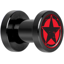 Load image into Gallery viewer, Black Red Distressed Star Black Anodized Screw Fit Plug Set 4G