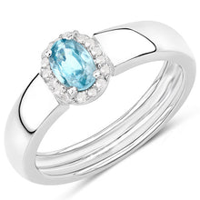 Load image into Gallery viewer, 0.68 Carat Genuine Blue Zircon and White Zircon .925 Sterling Silver Ring