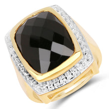 Load image into Gallery viewer, 14K Yellow Gold Plated 11.00 Carat Genuine Black Onyx .925 Sterling Silver Ring
