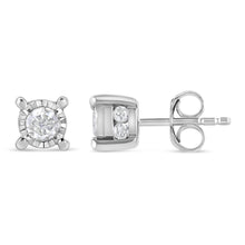 Load image into Gallery viewer, .925 Sterling Silver 1.0 Cttw Round Brilliant-Cut Diamond Miracle-Set Solitaire Stud Earrings (H-I Color, I2-I3 Clarity)